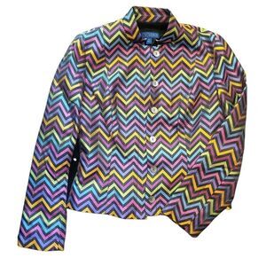 Vintage J. McLaughlin Jacket Women's 4 Silk Rainbow Zigzag Striped Button Down